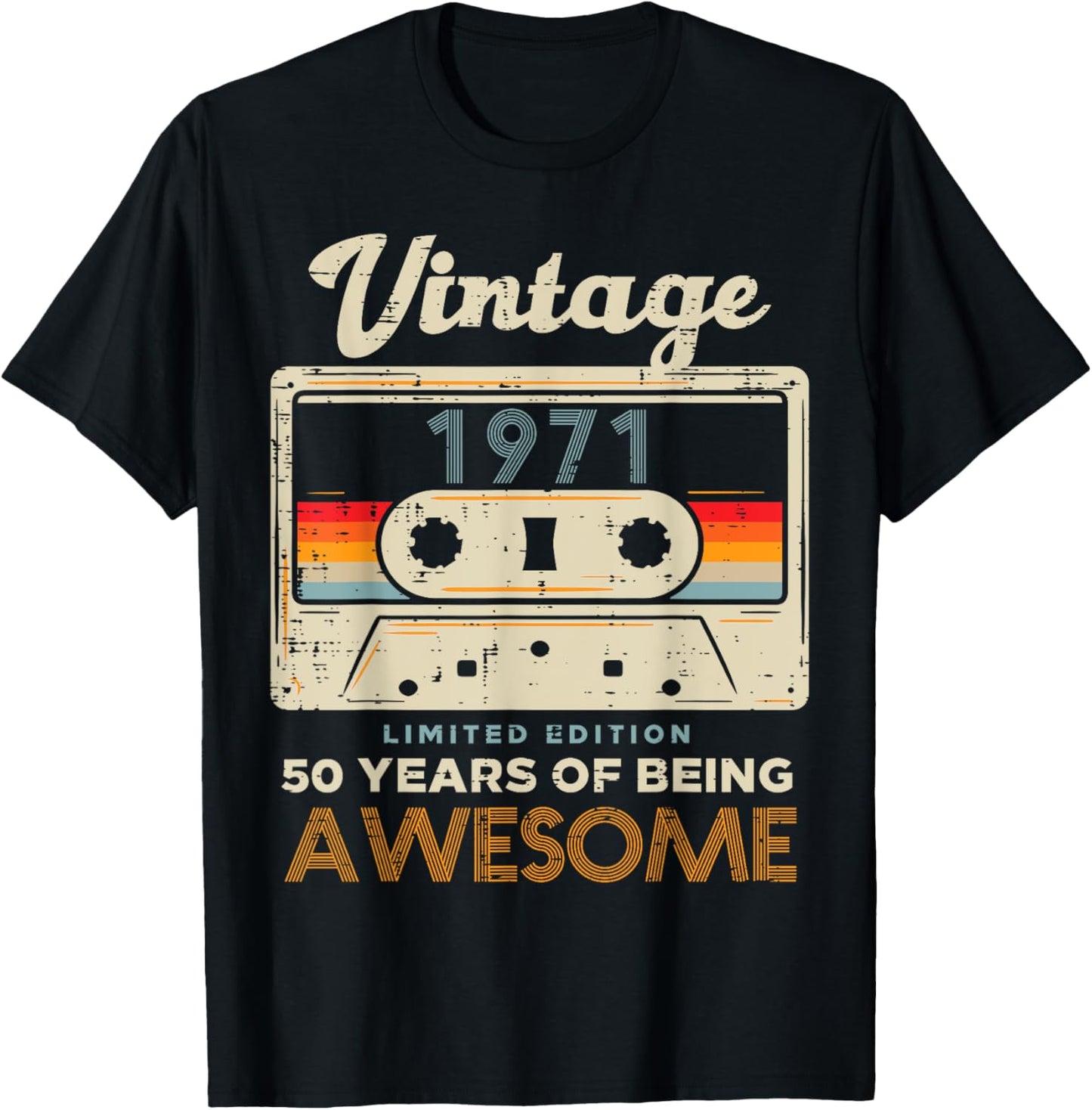 Vintage 1971 Cassette Tape 50 Awesome 50th Birthday Gift T-Shirt - T-Shirt | Black