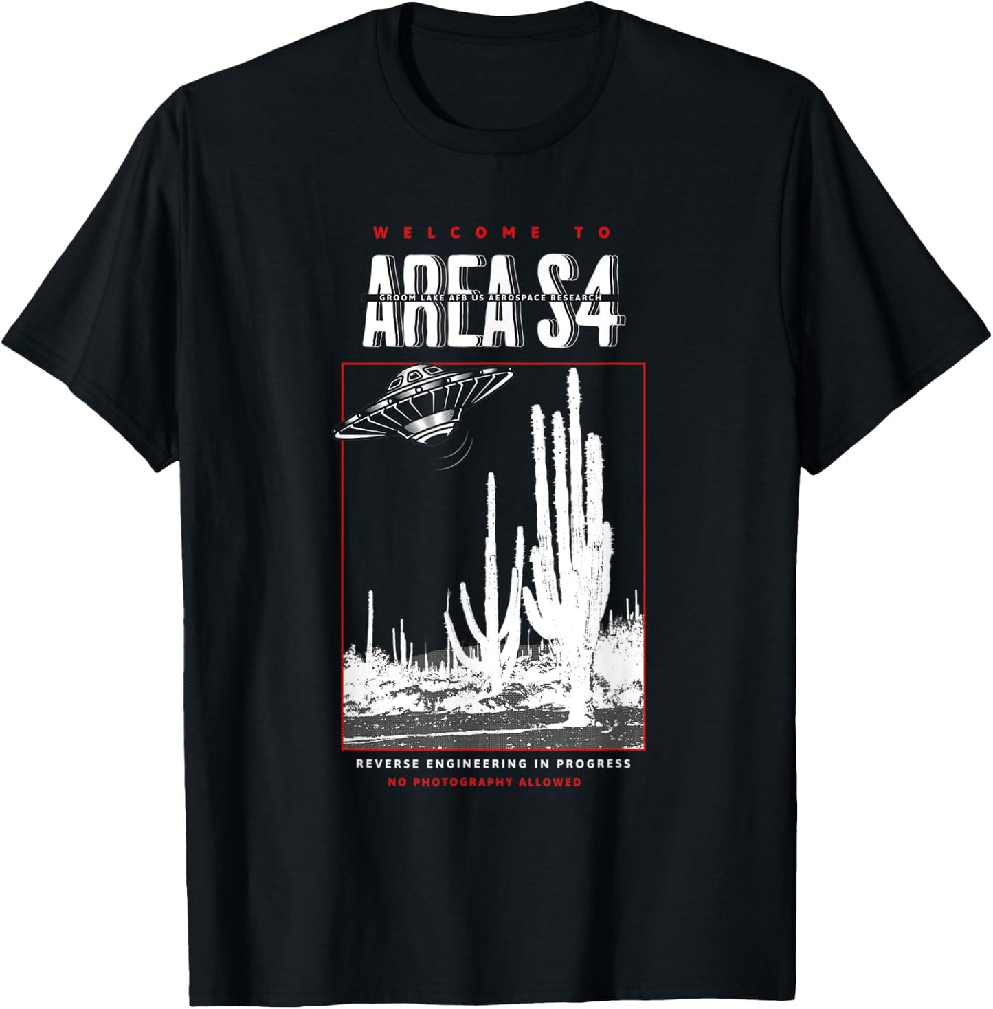 Welcome to Area S4 Groom Lake Nevada UFO Alien T-Shirt - T-Shirt | Black