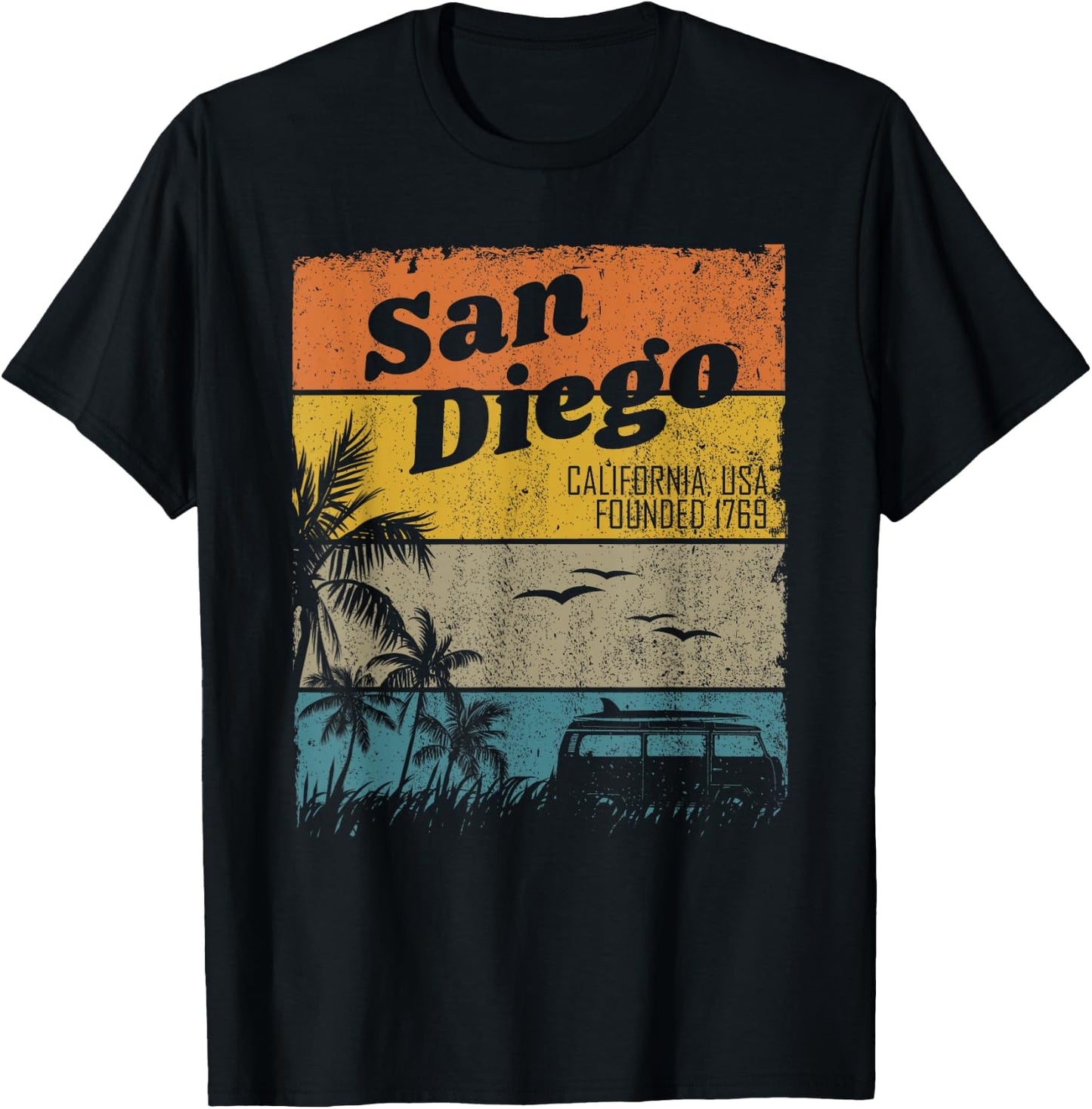 San Diego Vintage California Beach Surfing Retro San Diego T-Shirt - T-Shirt | Black
