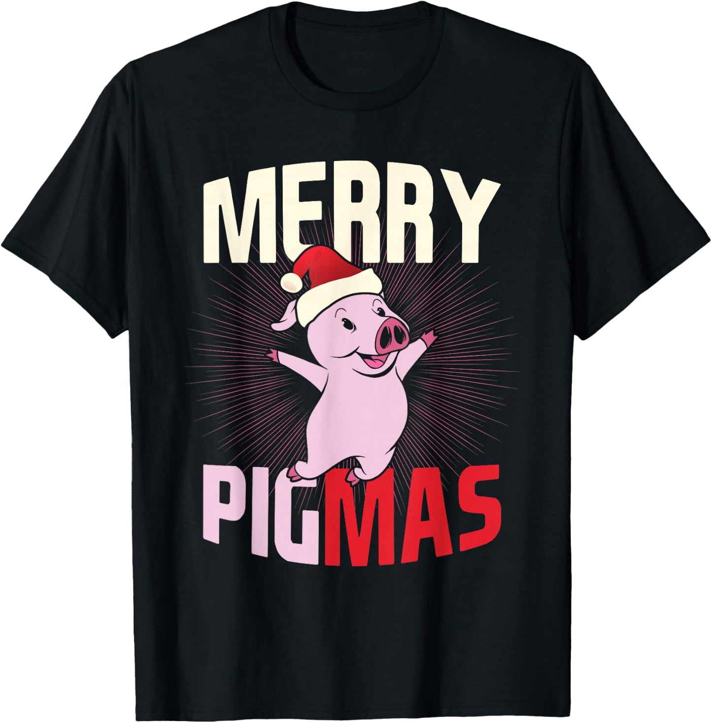 Pigmas Happy Pig Santa Hat Merry Christmas T-Shirt - T-Shirt | Black