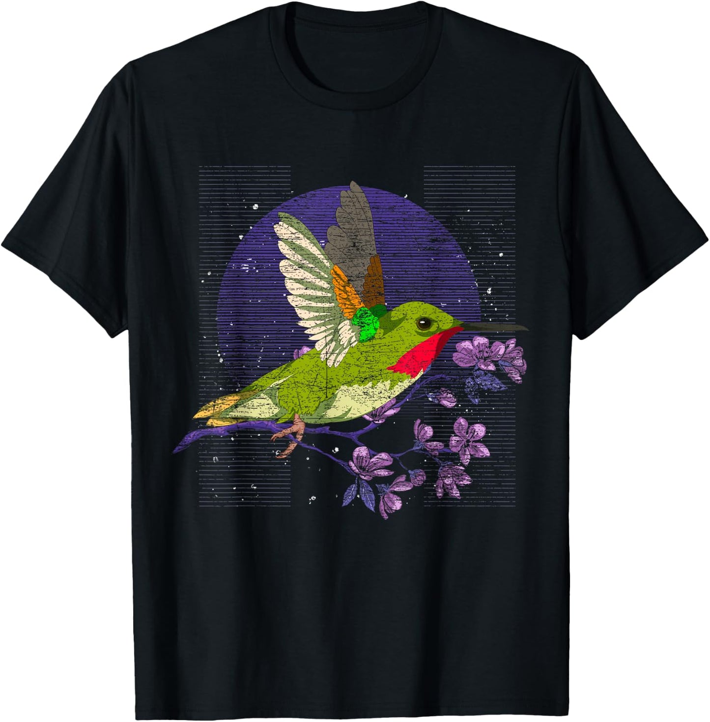Floral Animal Bird Beautiful Flowers Vintage Hummingbird T-Shirt - T-Shirt | Black