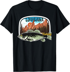 Fishing in Louisiana - Retro Nature Louisiana Fishing T-Shirt - T-Shirt | Black
