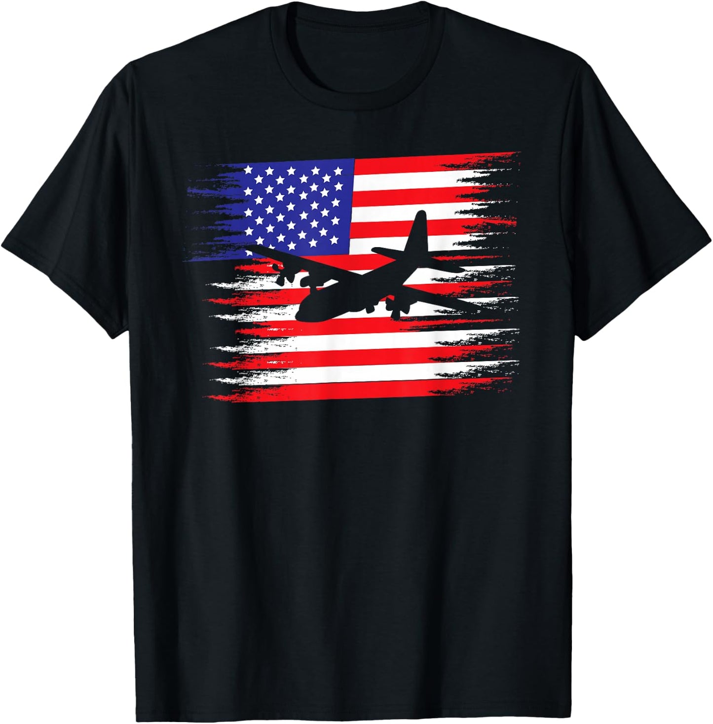 Patrioctic C-130 Hercules Airplane Shirt | USA Airplane Gift T-Shirt - T-Shirt | Black