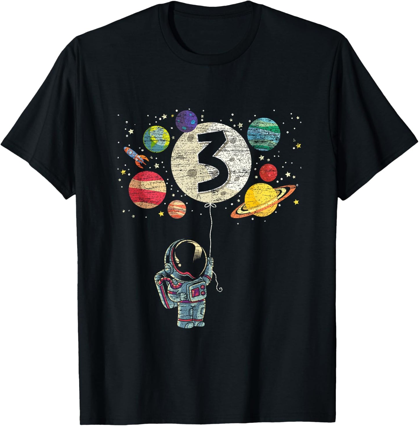 3 Years Old Birthday Boy Gifts Astronaut 3rd Birthday T-Shirt - T-Shirt | Black