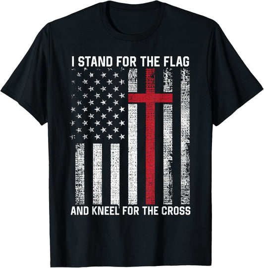 I Stand for the Flag and Kneel for the Cross USA Christian T-Shirt - T-Shirt | Black