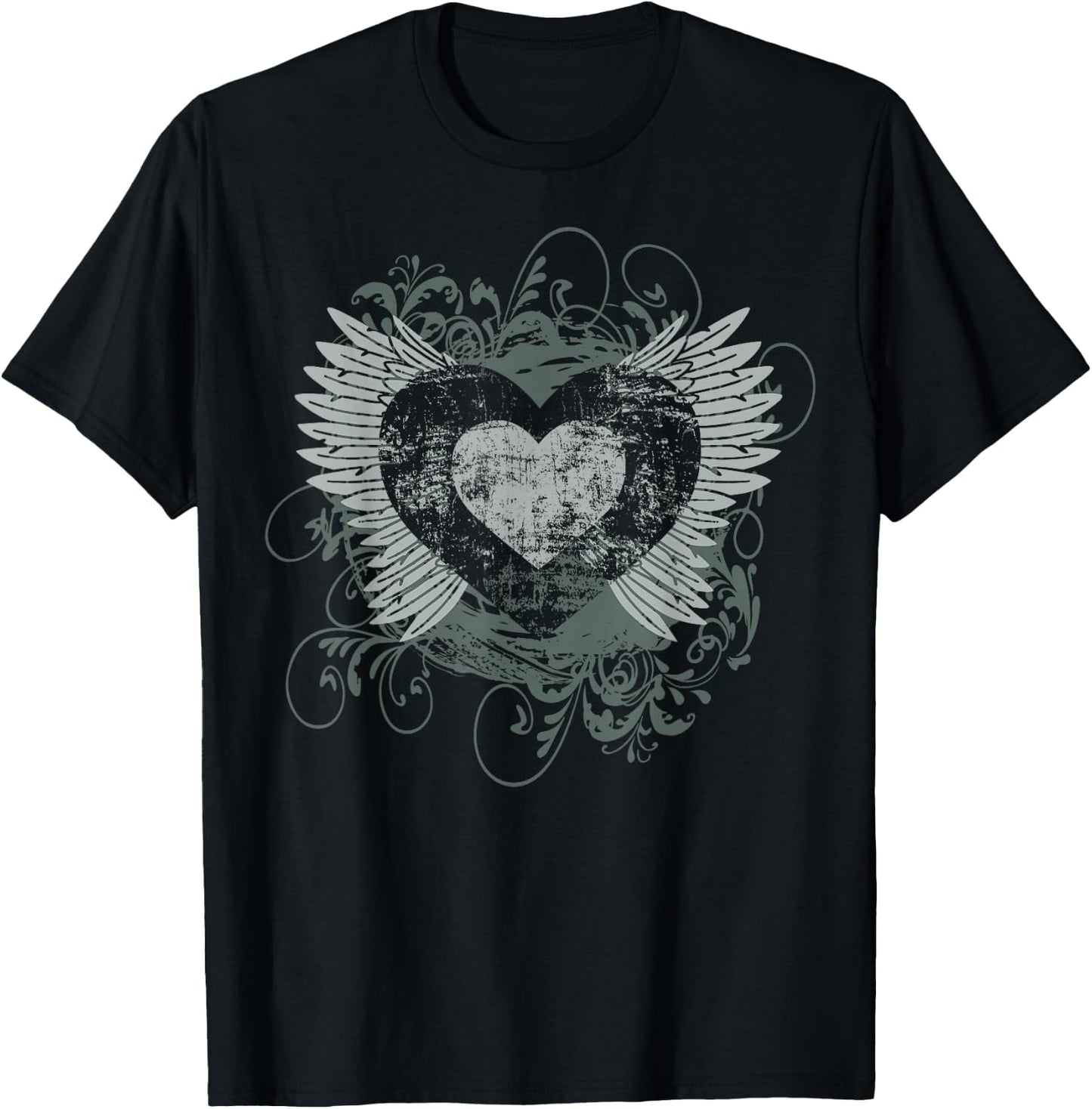 Aesthetic Y2k Fairy Wings Heart Alt Grunge T-Shirt - T-Shirt | Black