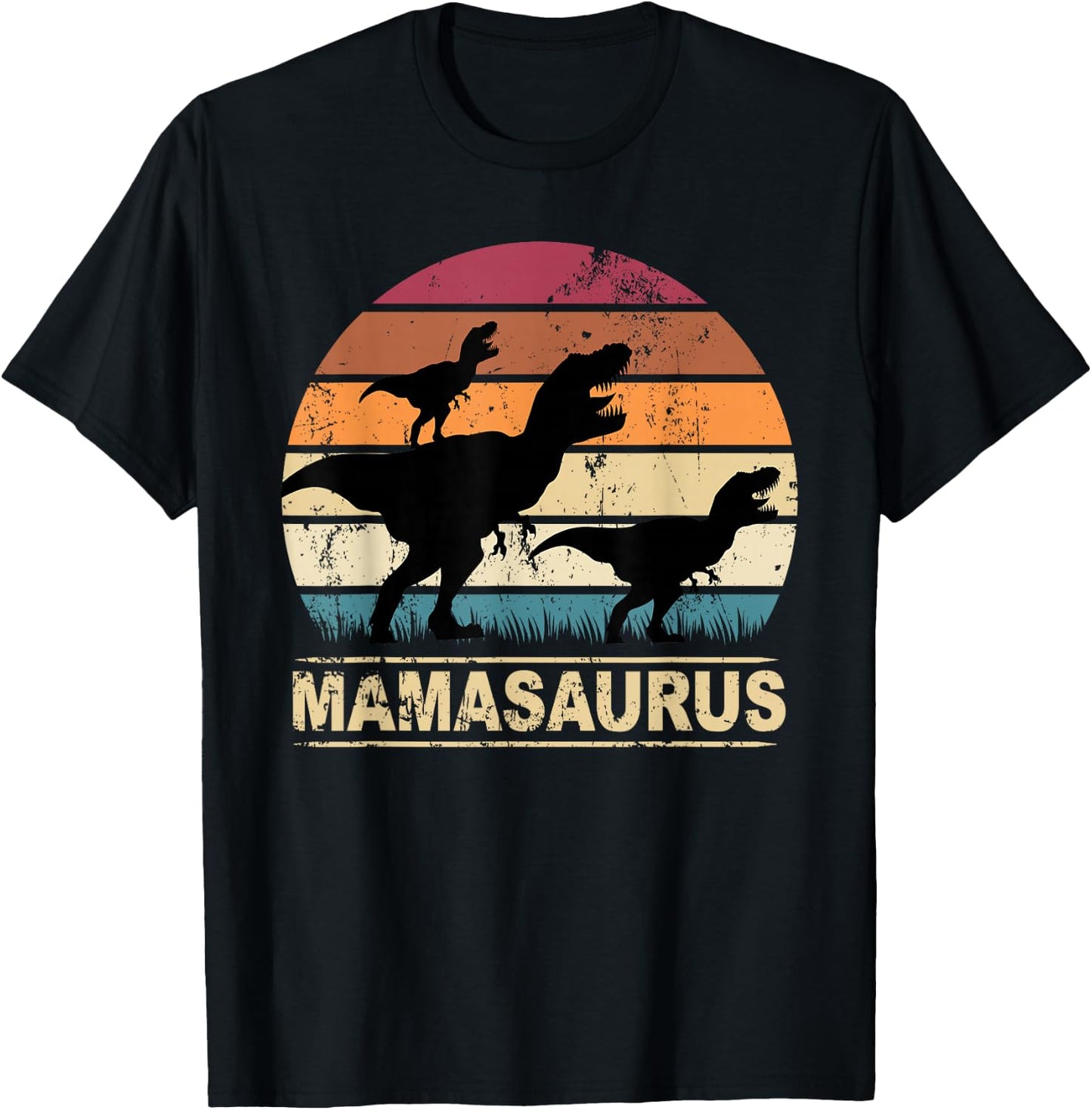 Mamasaurus Rex Dinosaur Pajama Dino Twin Mom with two Kids T-Shirt - T-Shirt | Black