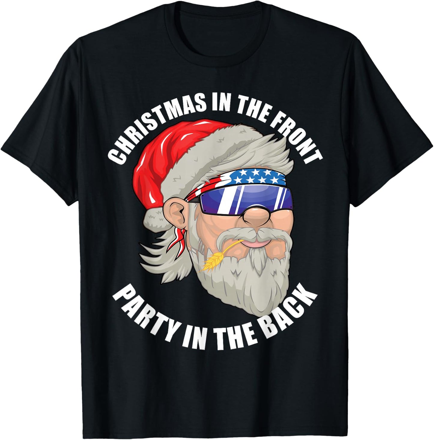 Christmas in the Front Party in the Back US Mullet Santa T-Shirt - T-Shirt | Black