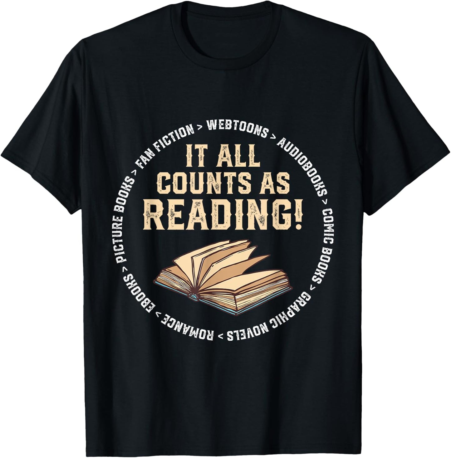 It All Counts As Reading Reader Librarian Teacher T-Shirt - T-Shirt | Black
