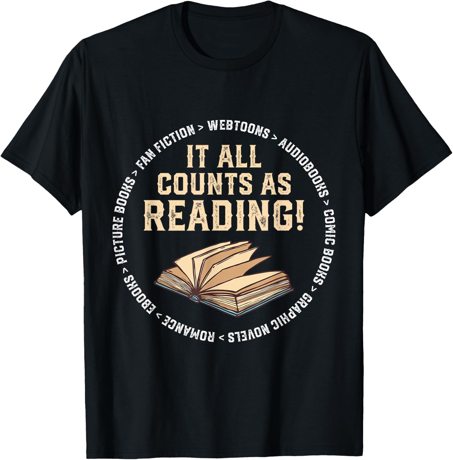 It All Counts As Reading Reader Librarian Teacher T-Shirt - T-Shirt | Black
