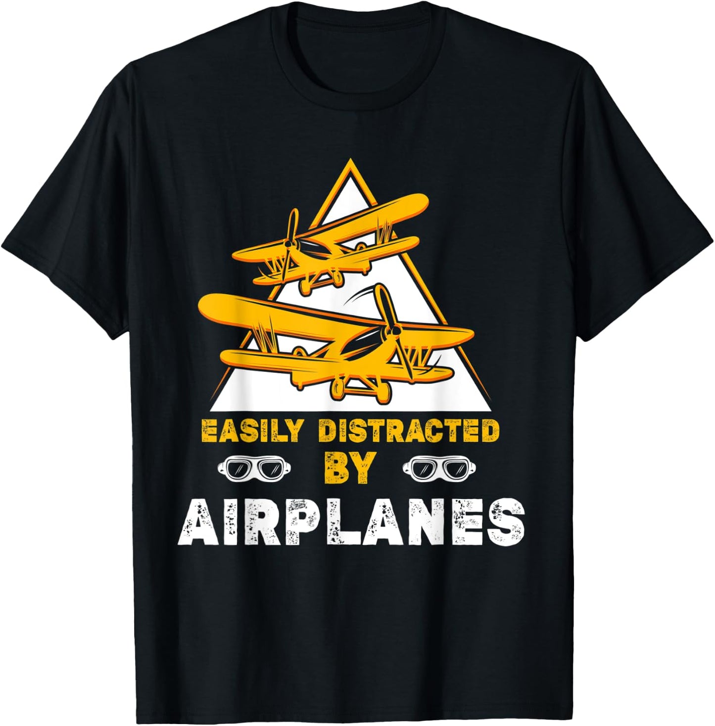 Easily Distracted By Airplanes Funny Airport Plane Lover T-Shirt - T-Shirt | Black