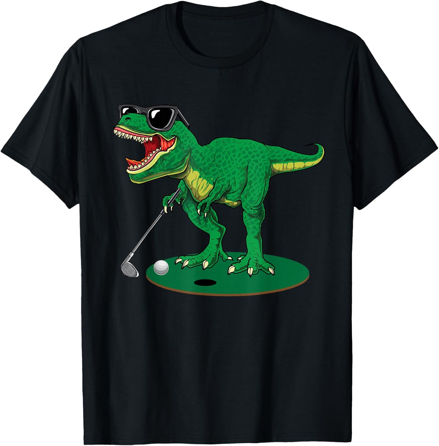 Cute T Rex Dinosaur Boys Golfing Lover Trex Dino Golf Gifts T-Shirt - T-Shirt | Black