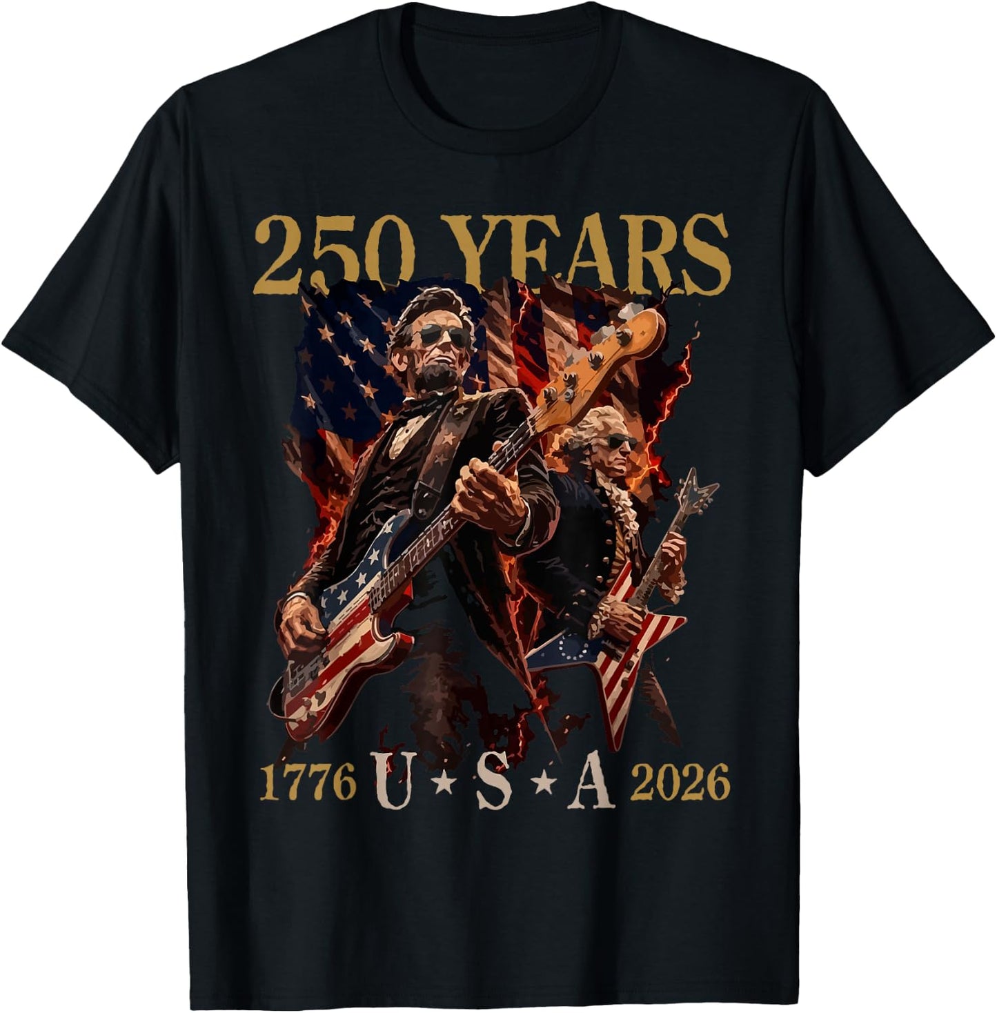 Presidents Abe Lincoln and George Washington Playing Guitar T-Shirt - T-Shirt | Black