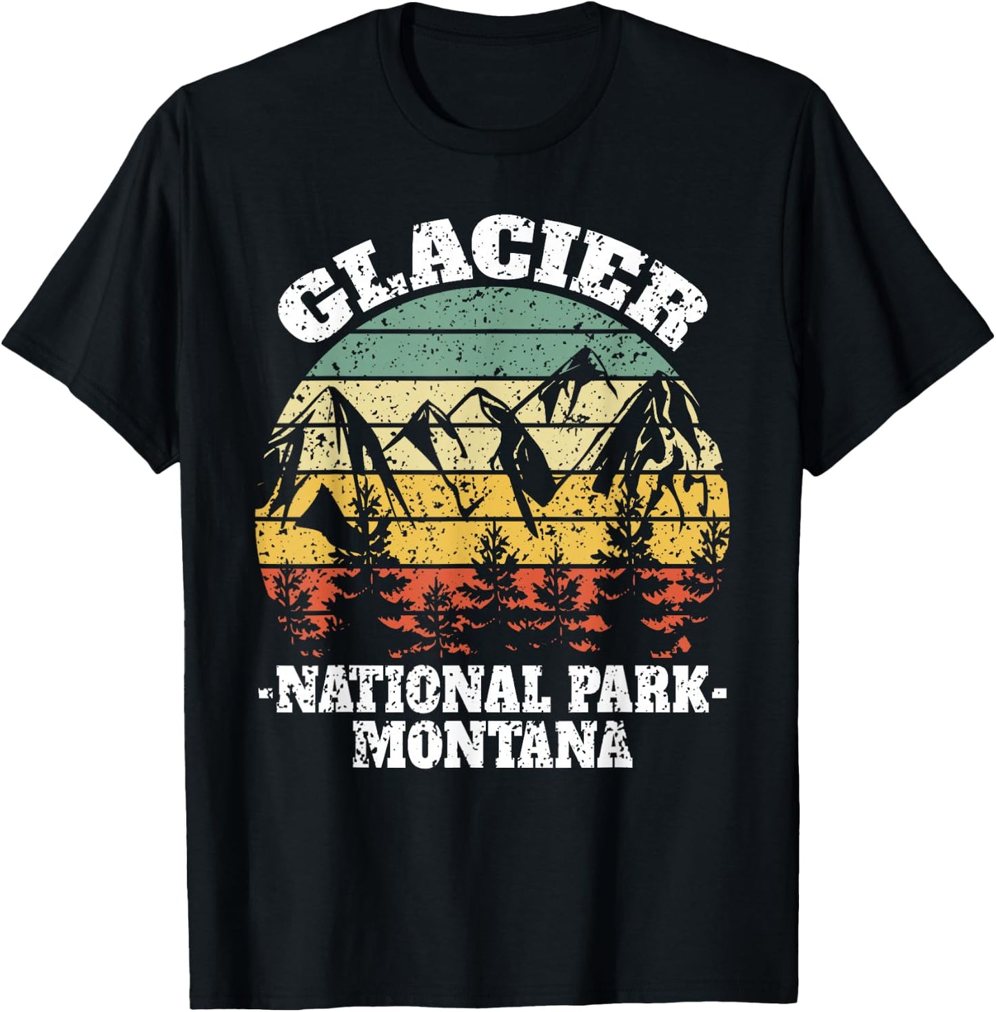 Glacier National Park Montana Retro Vintage T-Shirt - T-Shirt | Black