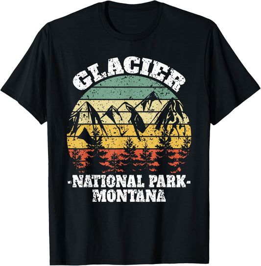 Glacier National Park Montana Retro Vintage T-Shirt - T-Shirt | Black
