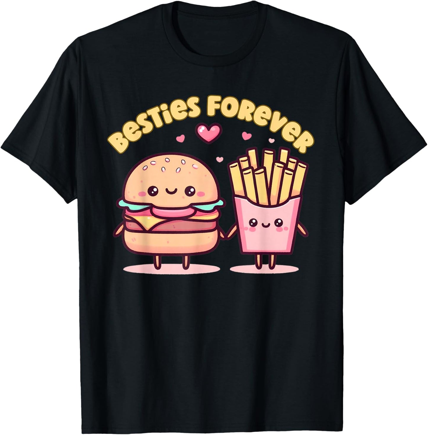 Besties Forever Burger Fries Kawaii for Kids Girls Boys T-Shirt - T-Shirt | Black