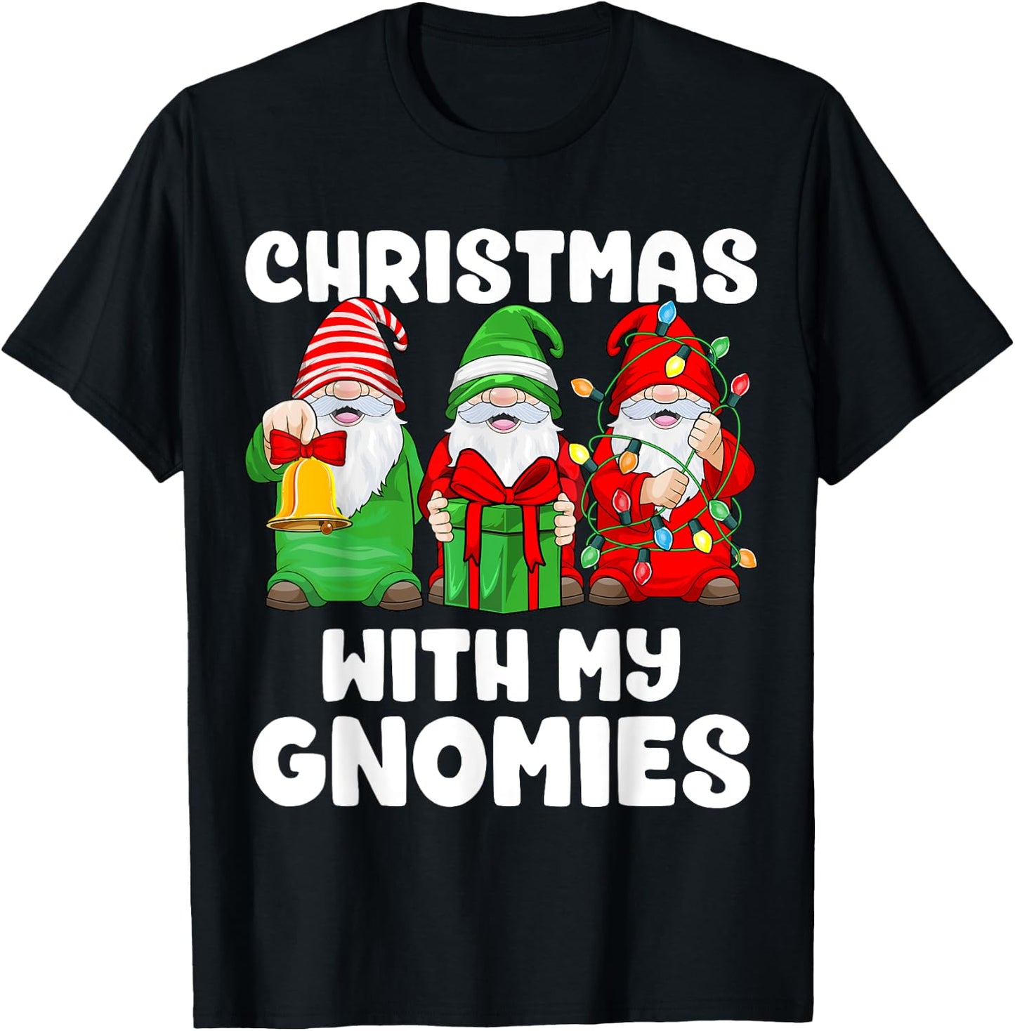 Christmas With My Gnomies Santa Gnome Funny Family Xmas Kids T-Shirt - T-Shirt | Black