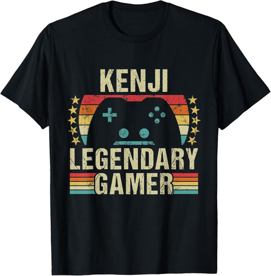 Kenji Gamer Retro Gaming Vintage Game Personalized 70s T-Shirt - T-Shirt | Black