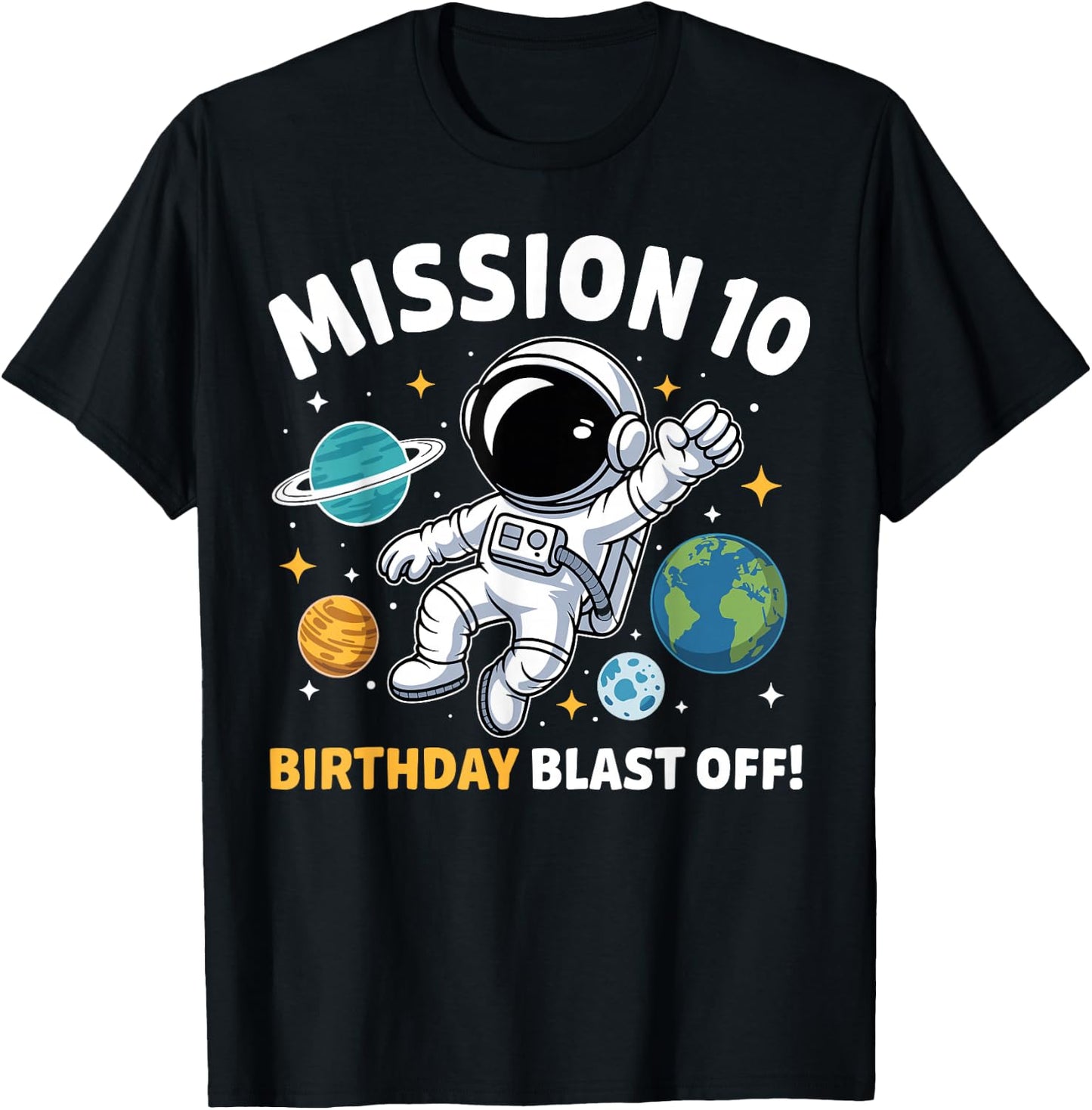 10th Birthday Astronaut Space Rocket Ten Years Old Boys T-Shirt - T-Shirt | Black