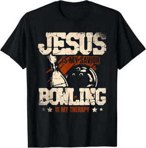 Jesus Is My Savior Bowling Is My Therapy bowler Bowling T-Shirt - T-Shirt | Black