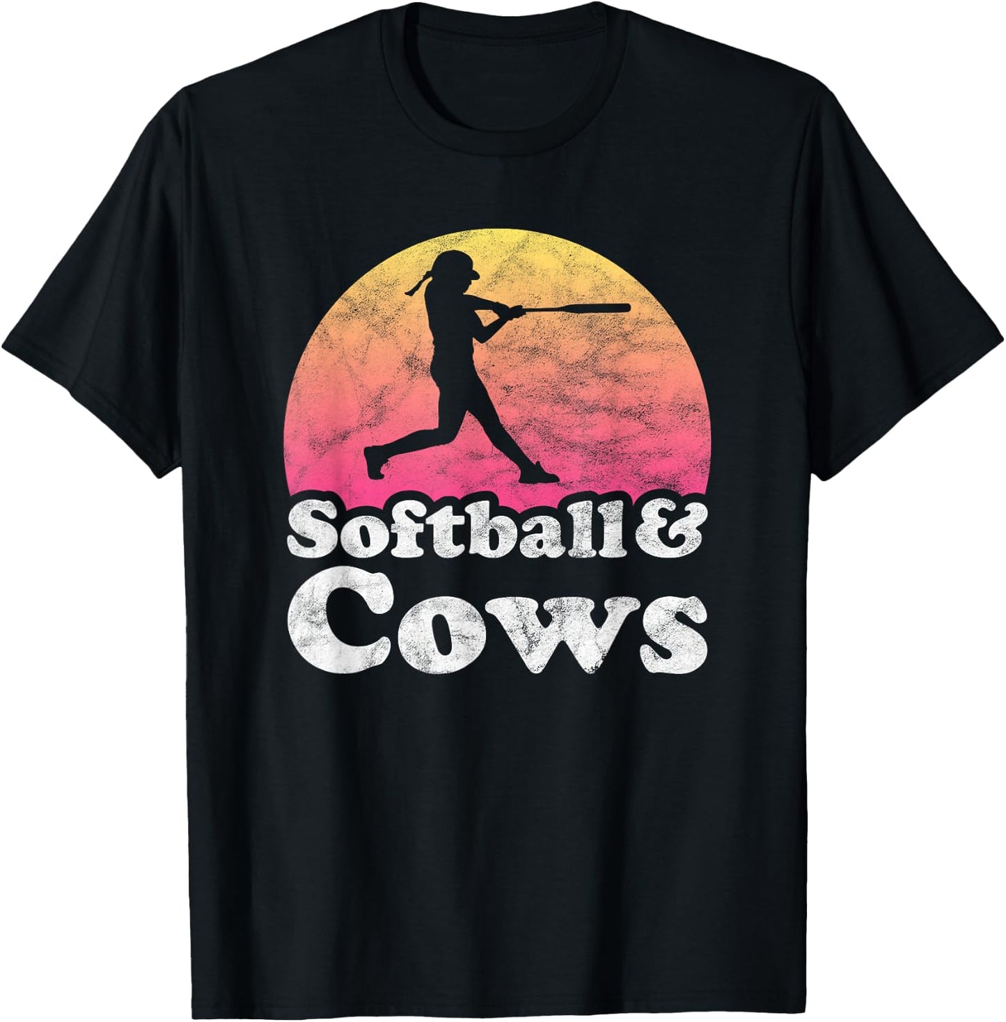 Softball and Cows Women or Girls Cow T-Shirt - T-Shirt | Black