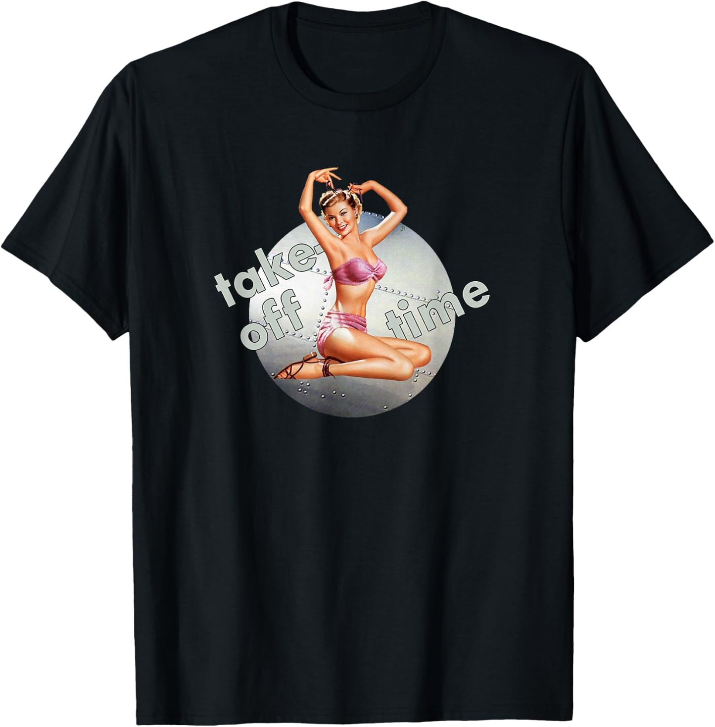 Pin Up Girl Bomber Take Off Time Nose Art WW2 Poster Retro T-Shirt - T-Shirt | Black