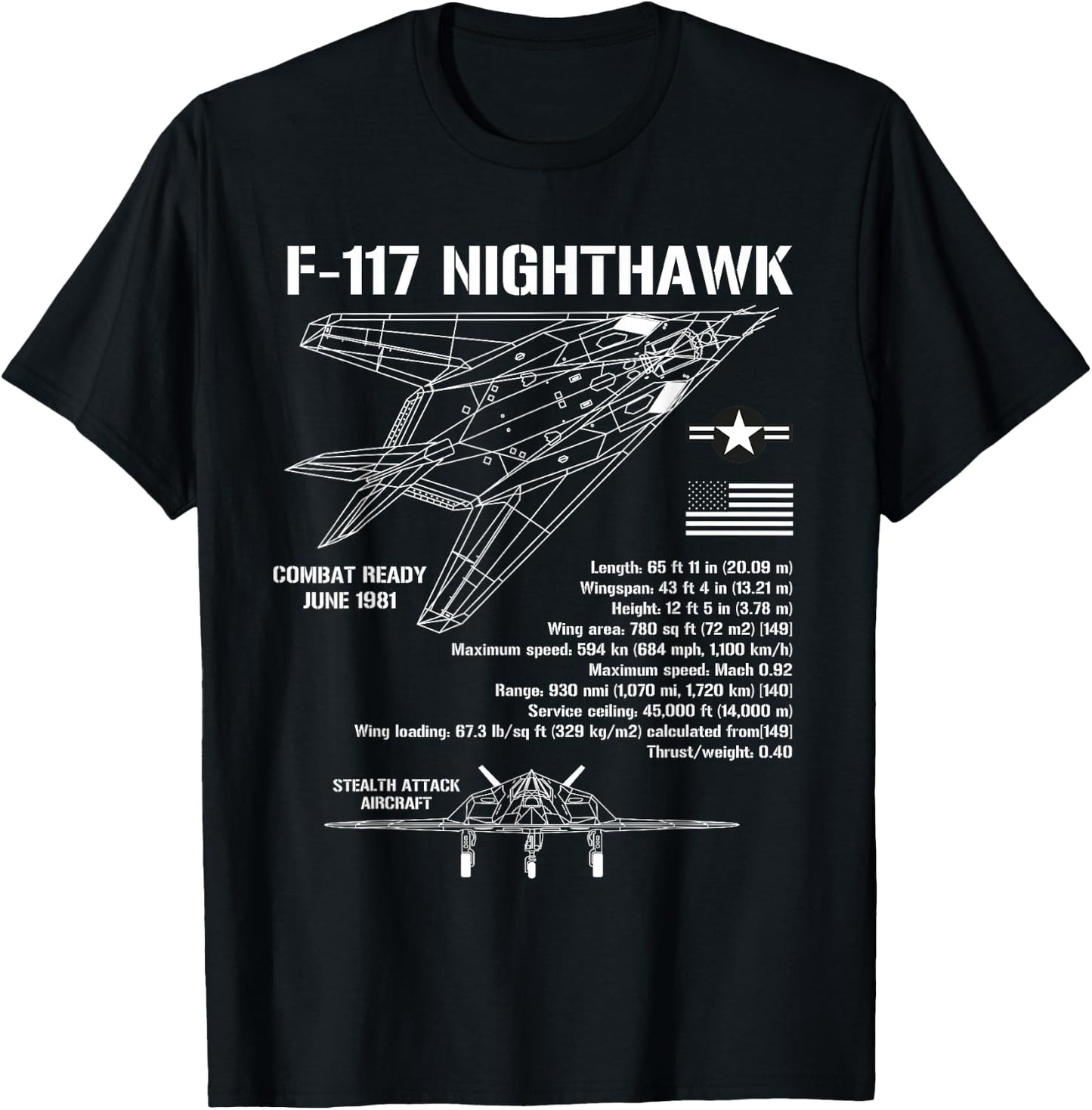 F117 Stealth Nighthawk Specs Military Aircraft F117 T-Shirt - T-Shirt | Black