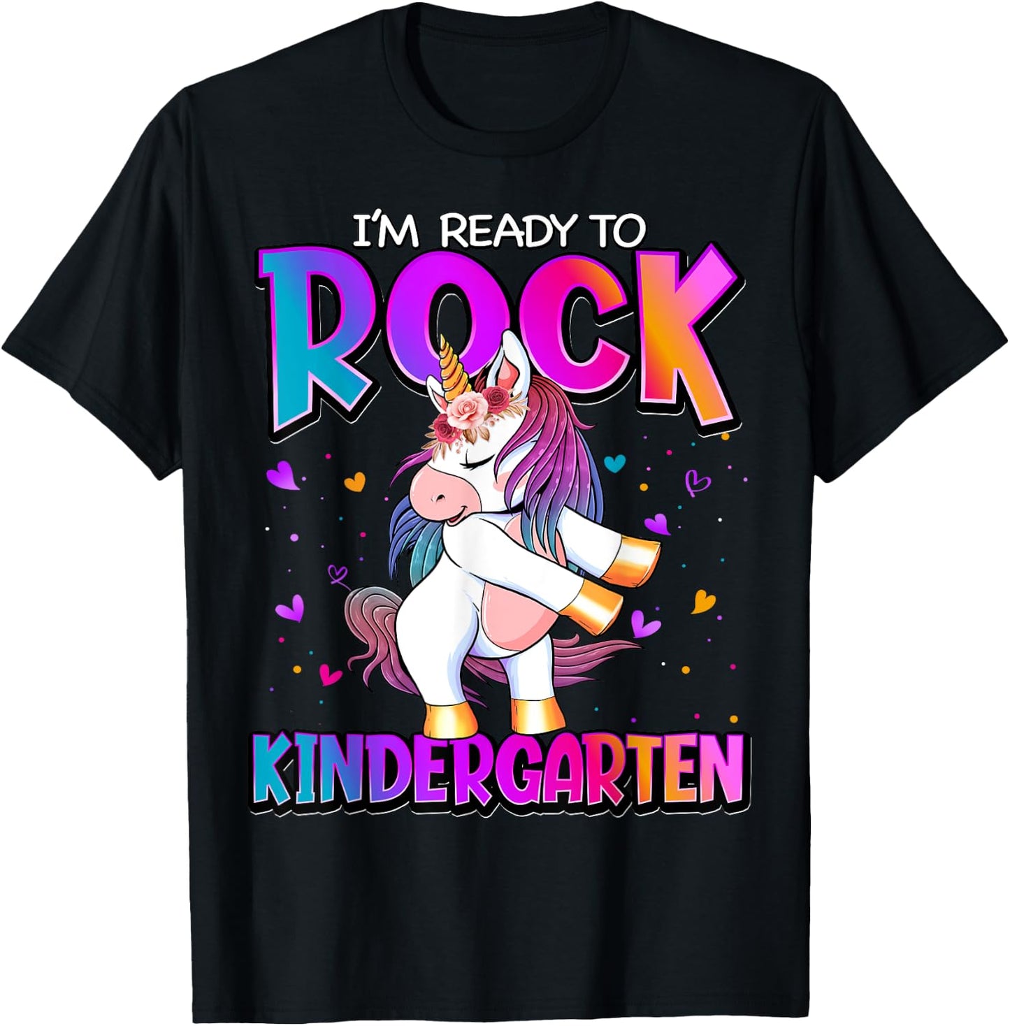 I'm Ready To Rock Kindergarten Unicorn Back To School Girls T-Shirt - T-Shirt | Black