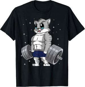 Cat Weightlifting Fitness Workout Women Men T-Shirt - T-Shirt | Black