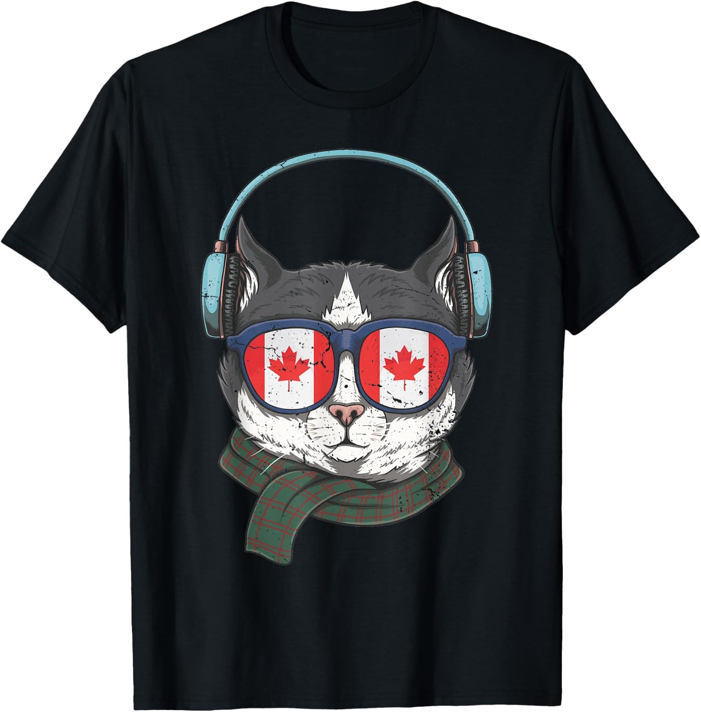 Canada Flag Canadian Cat Sunglasses Funny Men Women Kids T-Shirt - T-Shirt | Black