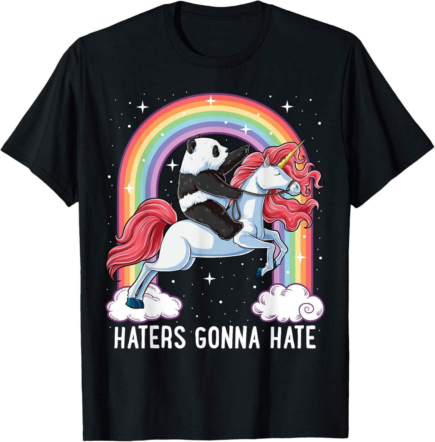 Panda Riding Unicorn Funny Haters Gonna Hate Pandicorn Girls T-Shirt - T-Shirt | Black