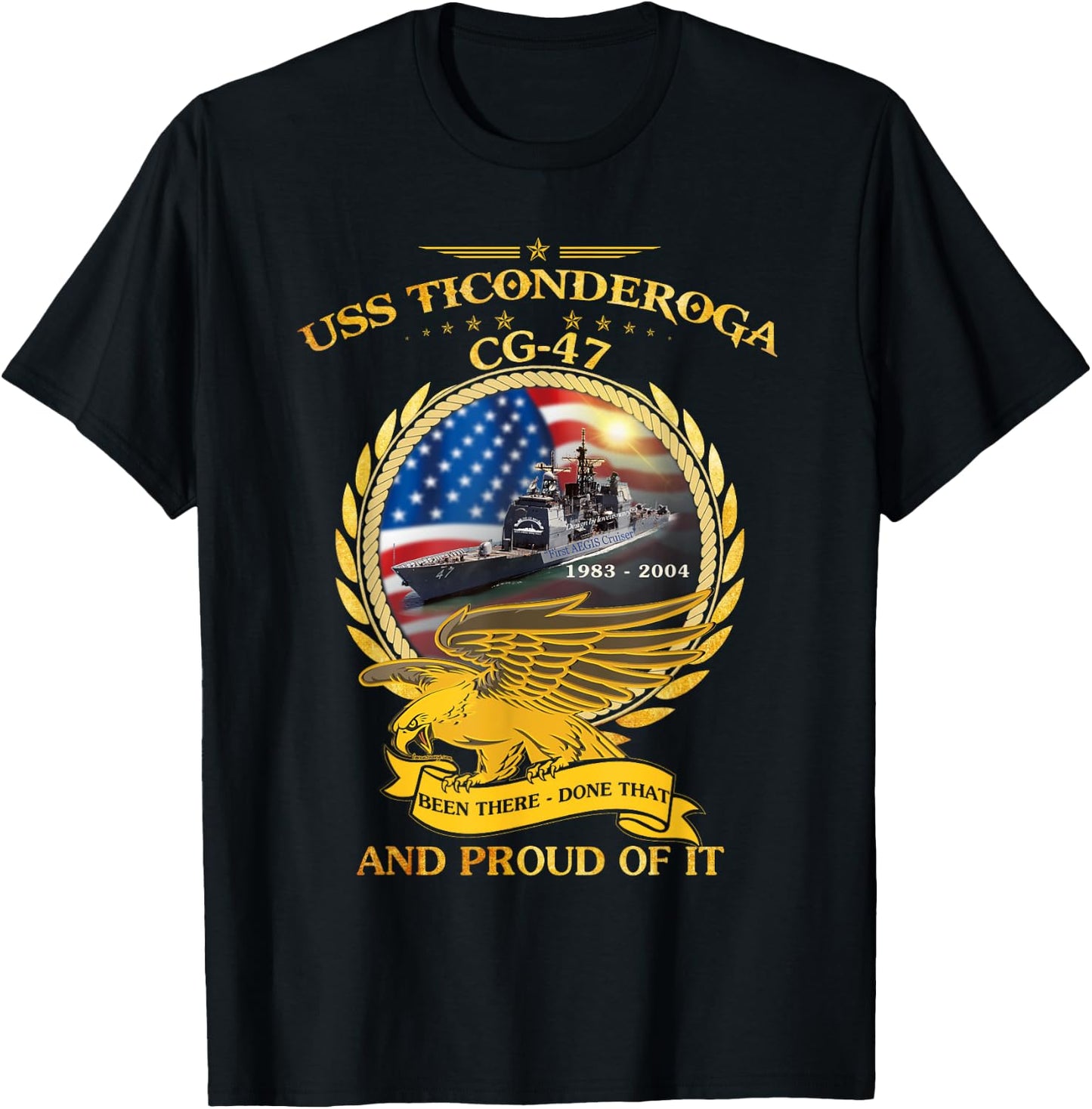USS Ticonderoga (CG-47) 1983 - 2004 T-Shirt - T-Shirt | Black