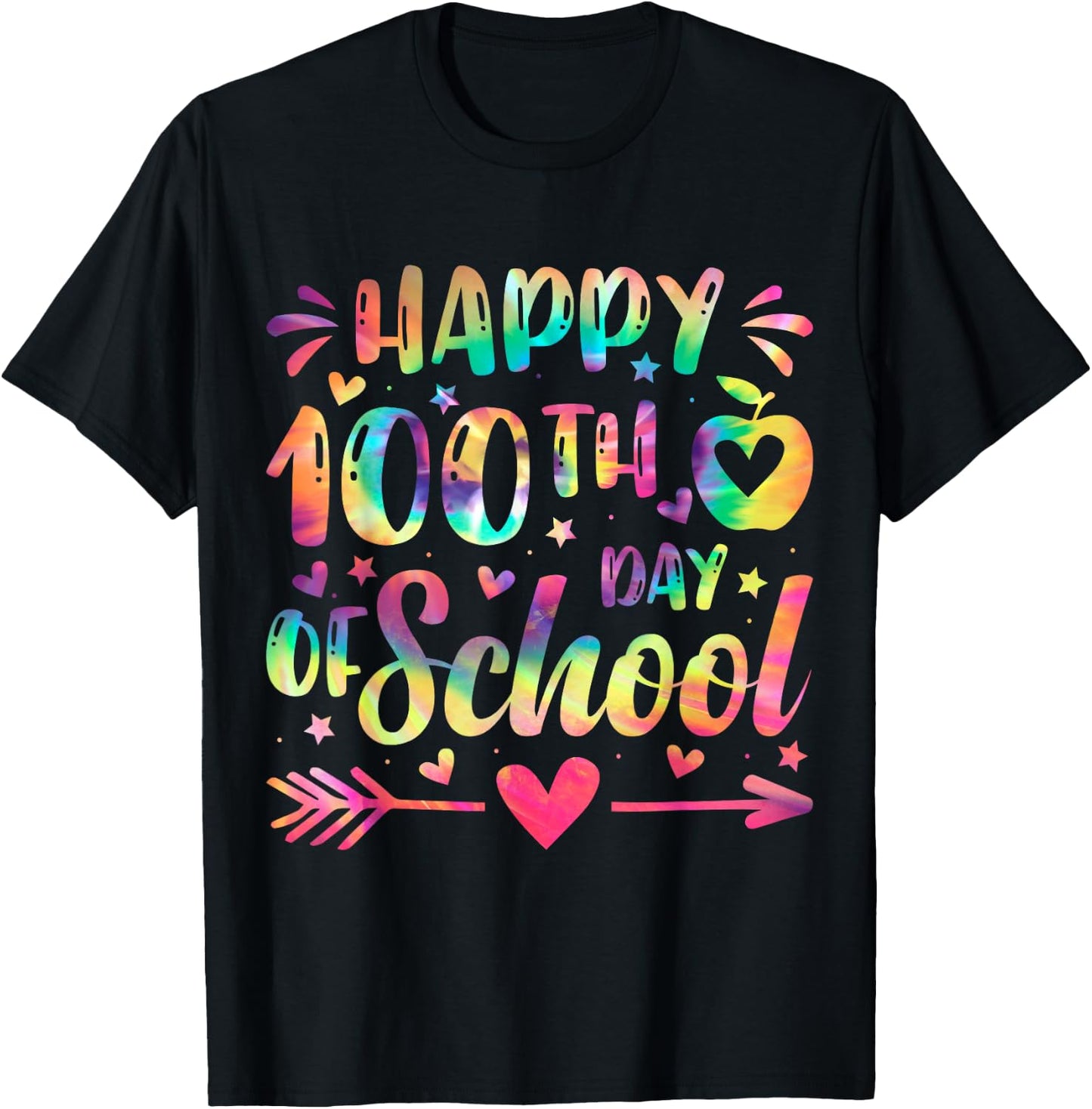 Happy 100th Day Of School Tie Dye Rainbow 100 Days Smarter T-Shirt - T-Shirt | Black