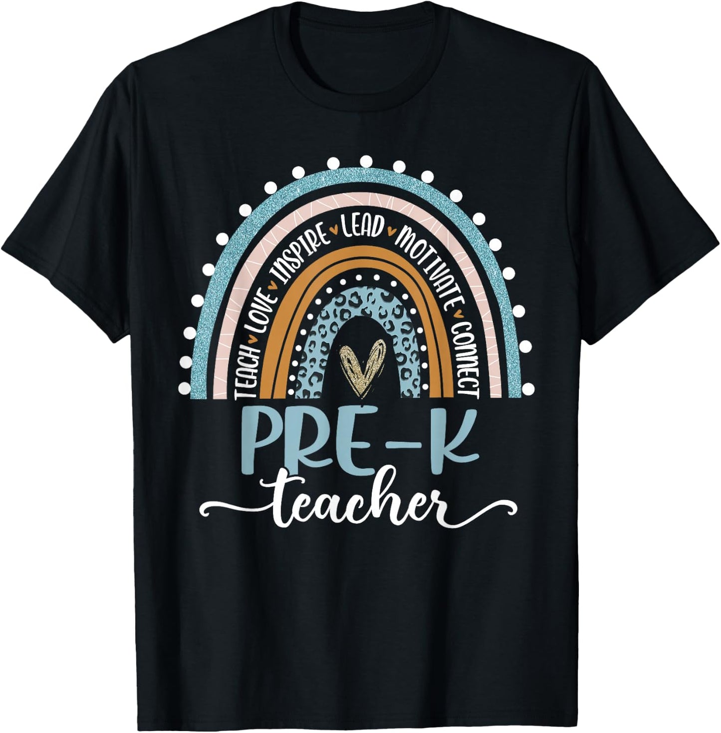 Pre-K Teacher Leopard Boho Rainbow Back to School T-Shirt - T-Shirt | Black