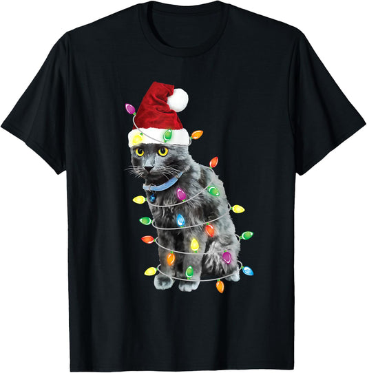 Black Cat Christmas Shirt Funny Christmas Tree T-Shirt - T-Shirt | Black