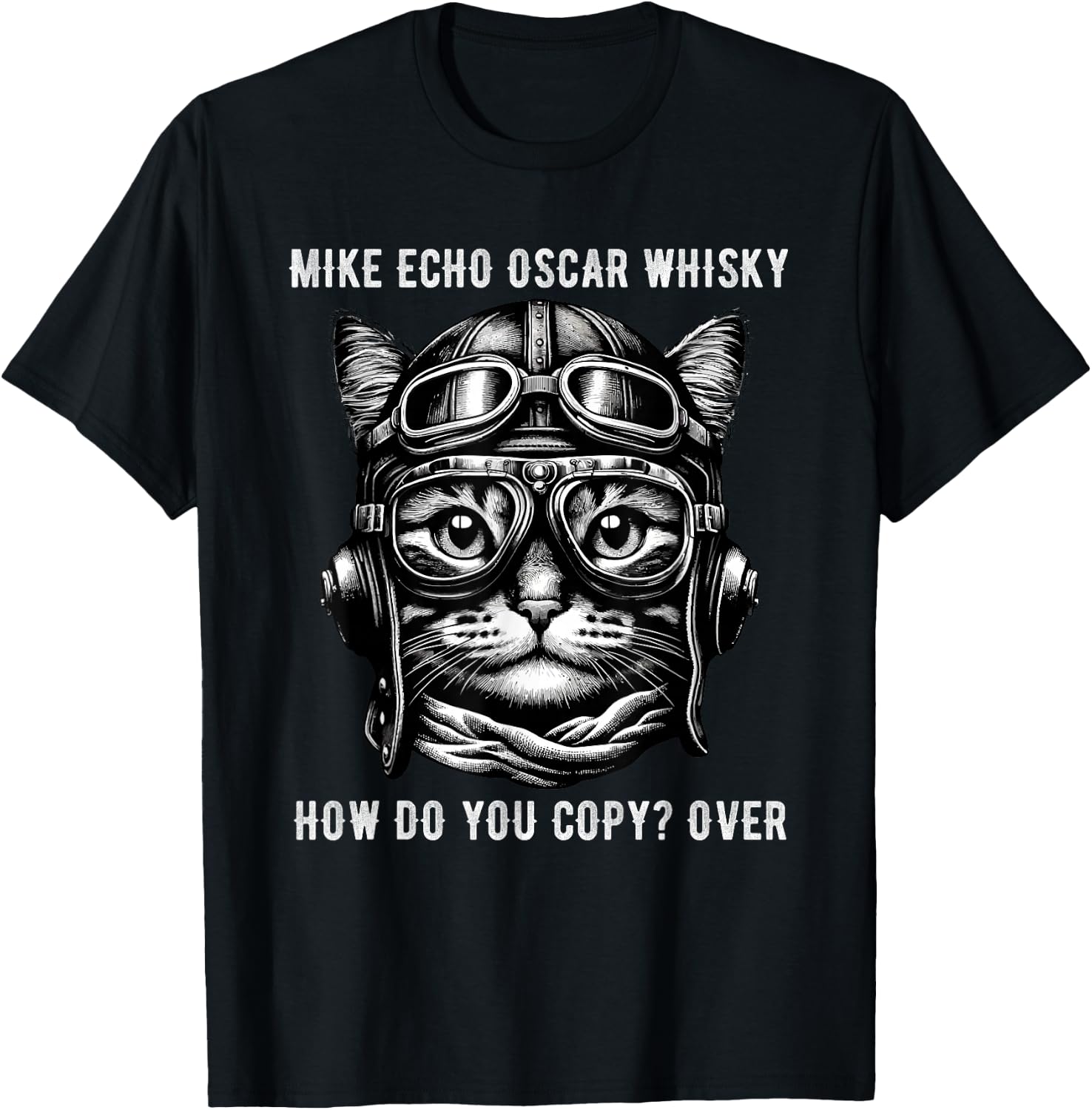Cat-Mike Echo-Oscar Whisky Vintage Pilot Communication T-Shirt - T-Shirt | Black