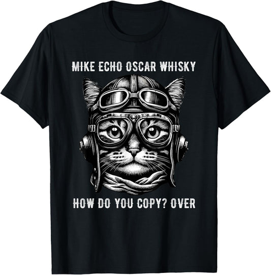 Cat-Mike Echo-Oscar Whisky Vintage Pilot Communication T-Shirt - T-Shirt | Black