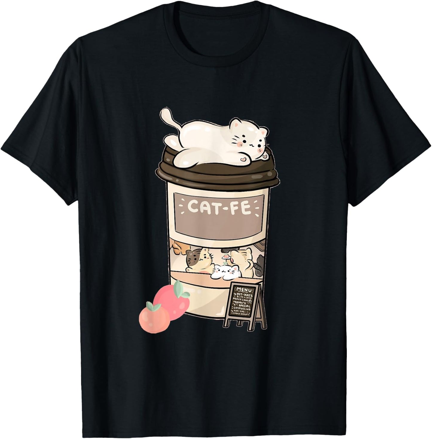 Cute Cat Cafe, Kawaii Cat Coffee, Anime Neko Kitty, Cat Puns T-Shirt - T-Shirt | Black