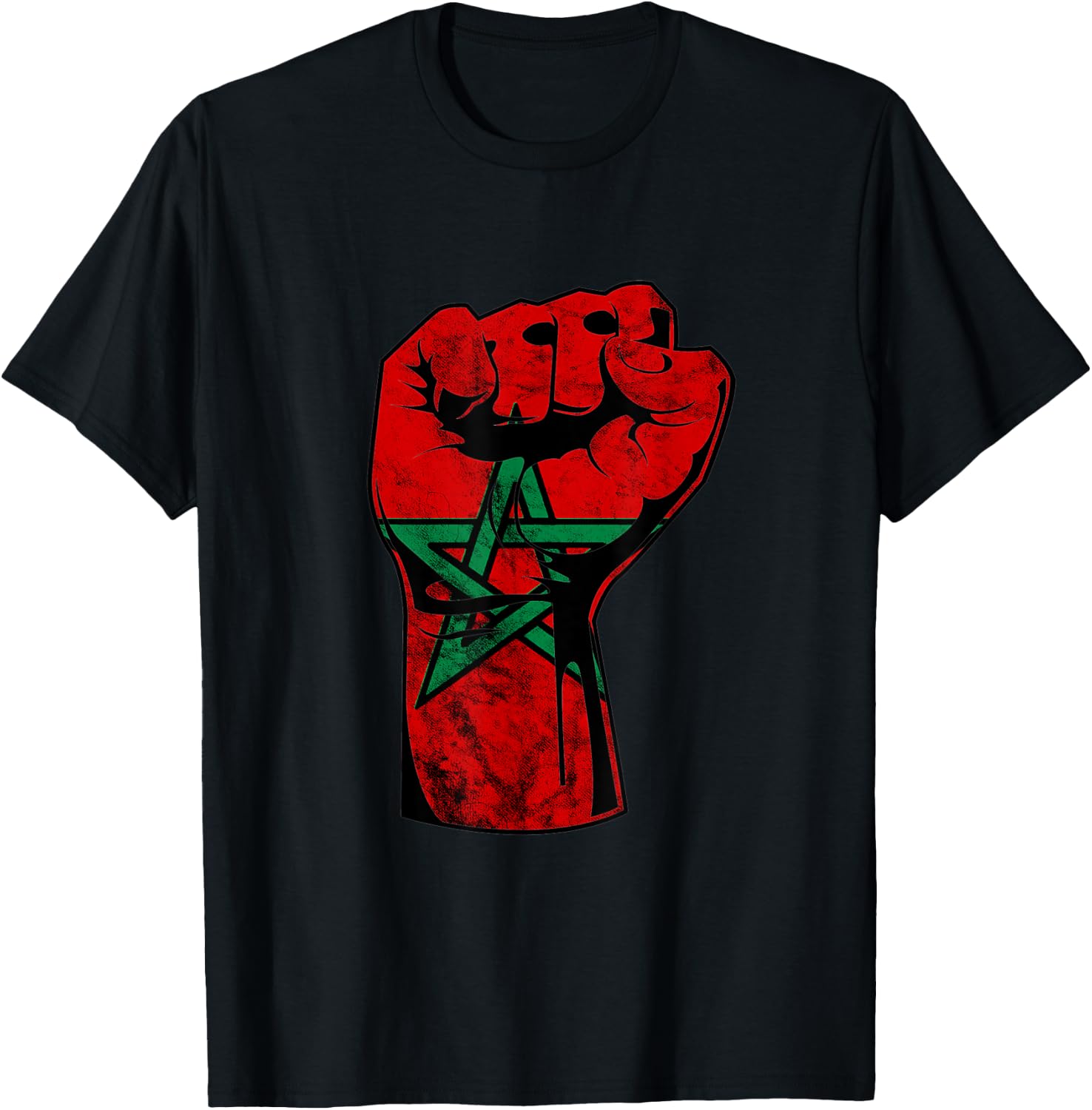 Morocco Handfist Moroccan Pride Moroccan Flag Moroccan Roots T-Shirt - T-Shirt | Black