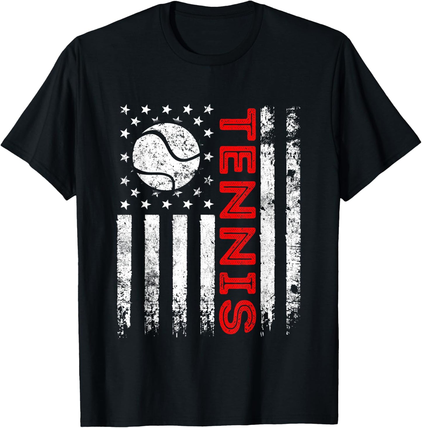Distressed American Flag Tennis Patriotic 4th Of July T-Shirt - T-Shirt | Black