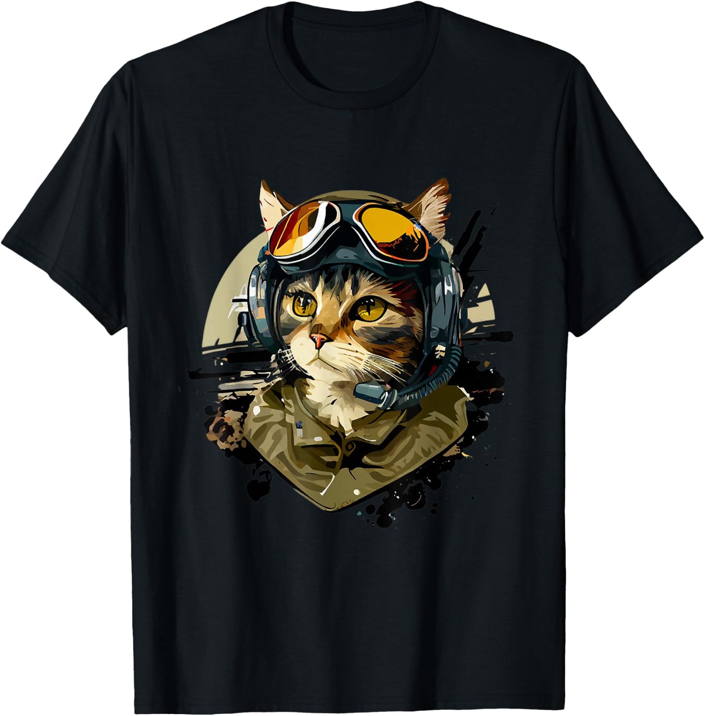 Cat Pilot Colorful Cat Kitty Art T-Shirt - T-Shirt | Black