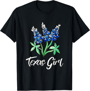 Texas Girl Bluebonnet Shirt Texas Cowgirl Rodeo Pride T-Shirt - T-Shirt | Black