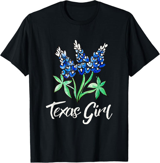 Texas Girl Bluebonnet Shirt Texas Cowgirl Rodeo Pride T-Shirt - T-Shirt | Black
