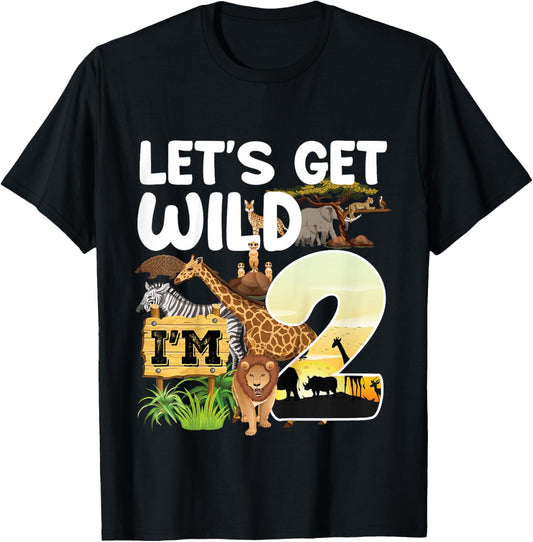 Kids 2 Year Old Zoo Birthday Safari Jungle Animal 2nd B-Day T-Shirt - T-Shirt | Black