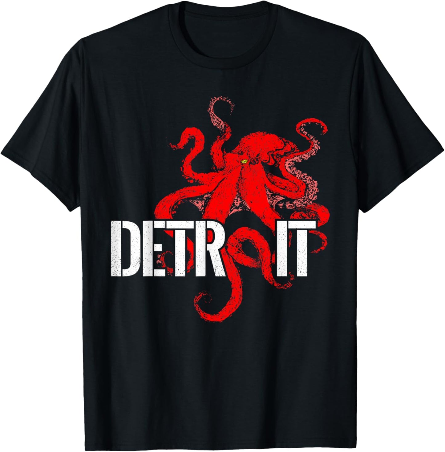 Detroit Downtown Motor City Octopus Kraken Souvenir Hockey T-Shirt - T-Shirt | Black
