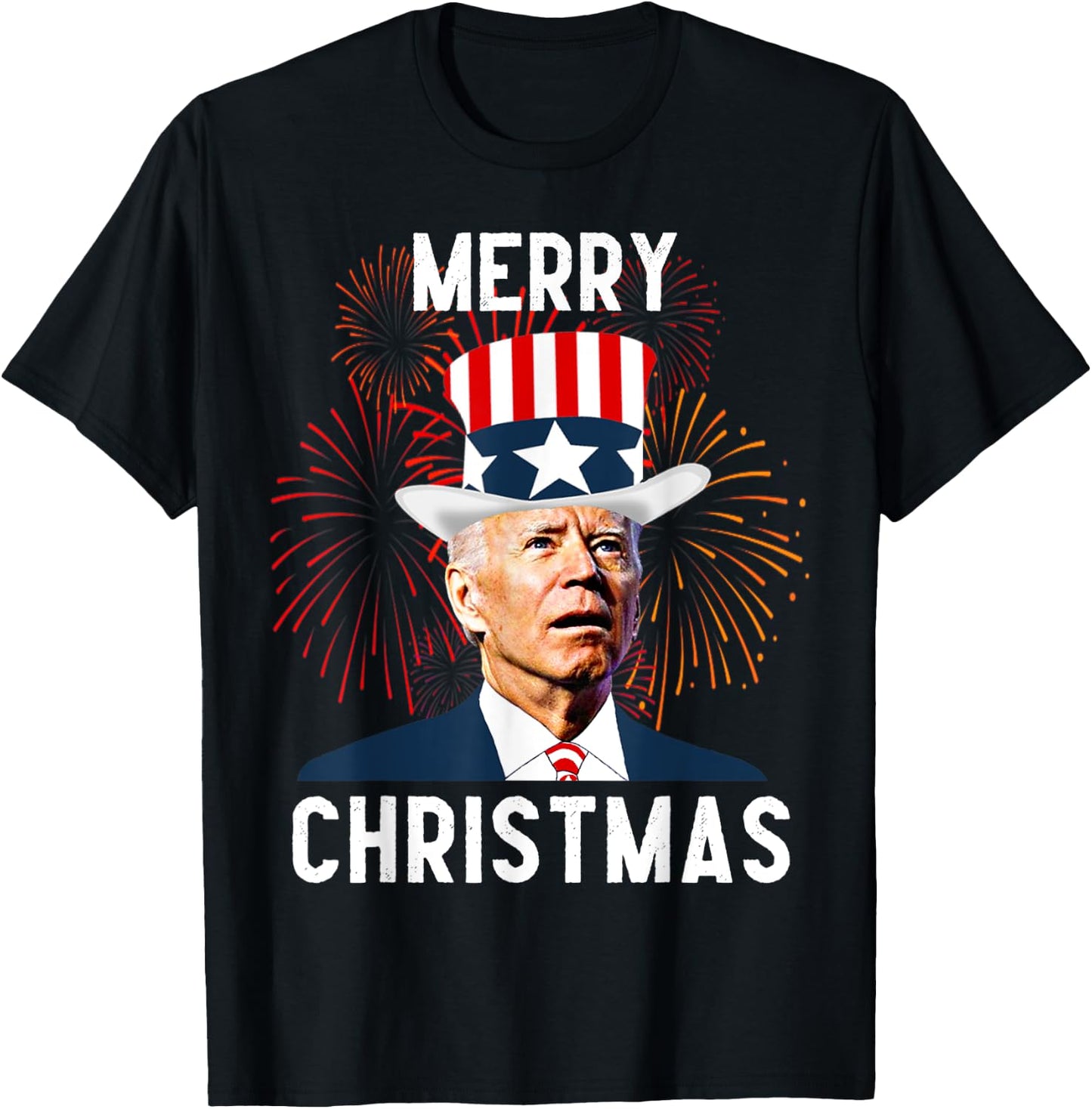 Funny Joe Biden Merry Christmas For Fourth Of July T-Shirt - T-Shirt | Black