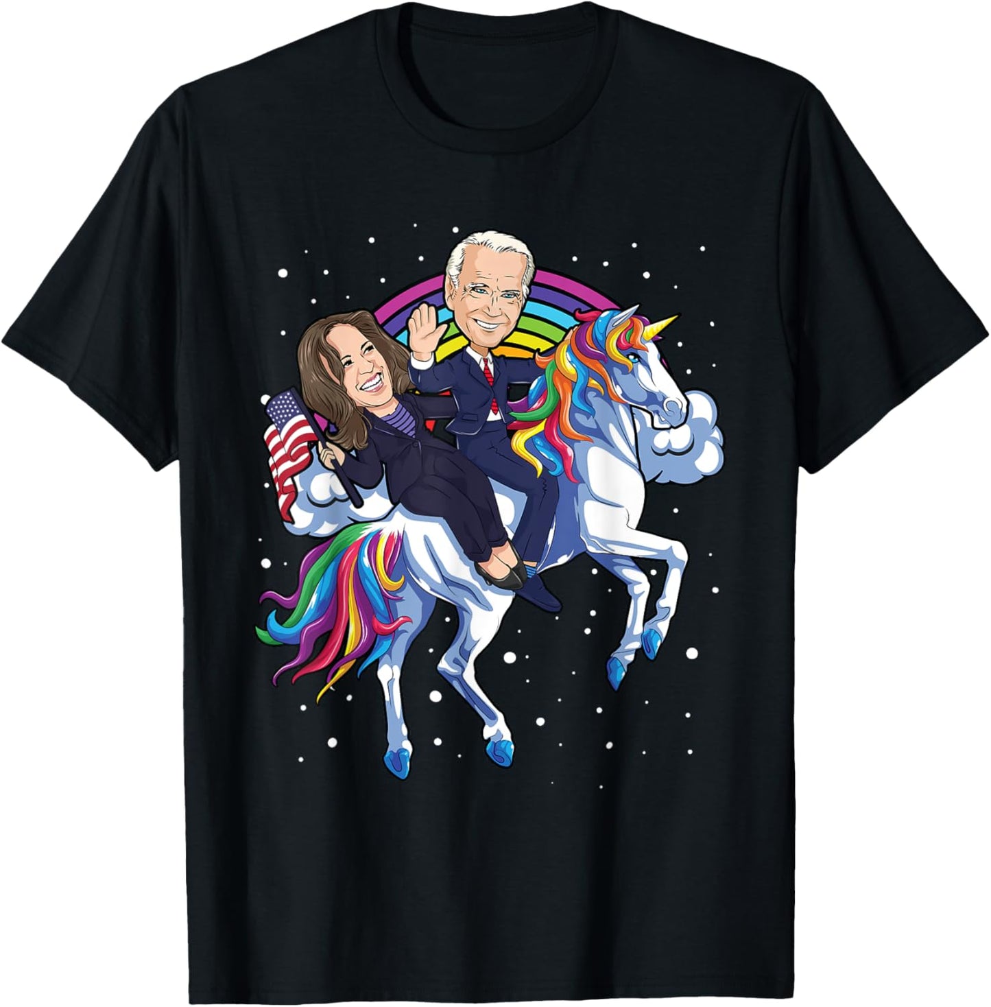 Kamala Harris Unicorn Joe Biden 2021 Riding President USA T-Shirt - T-Shirt | Black