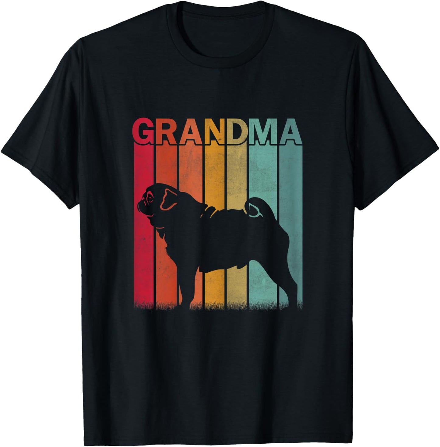 Distressed Pug Dog Graphic Retro Mother's Day Grandma T-Shirt - T-Shirt | Black