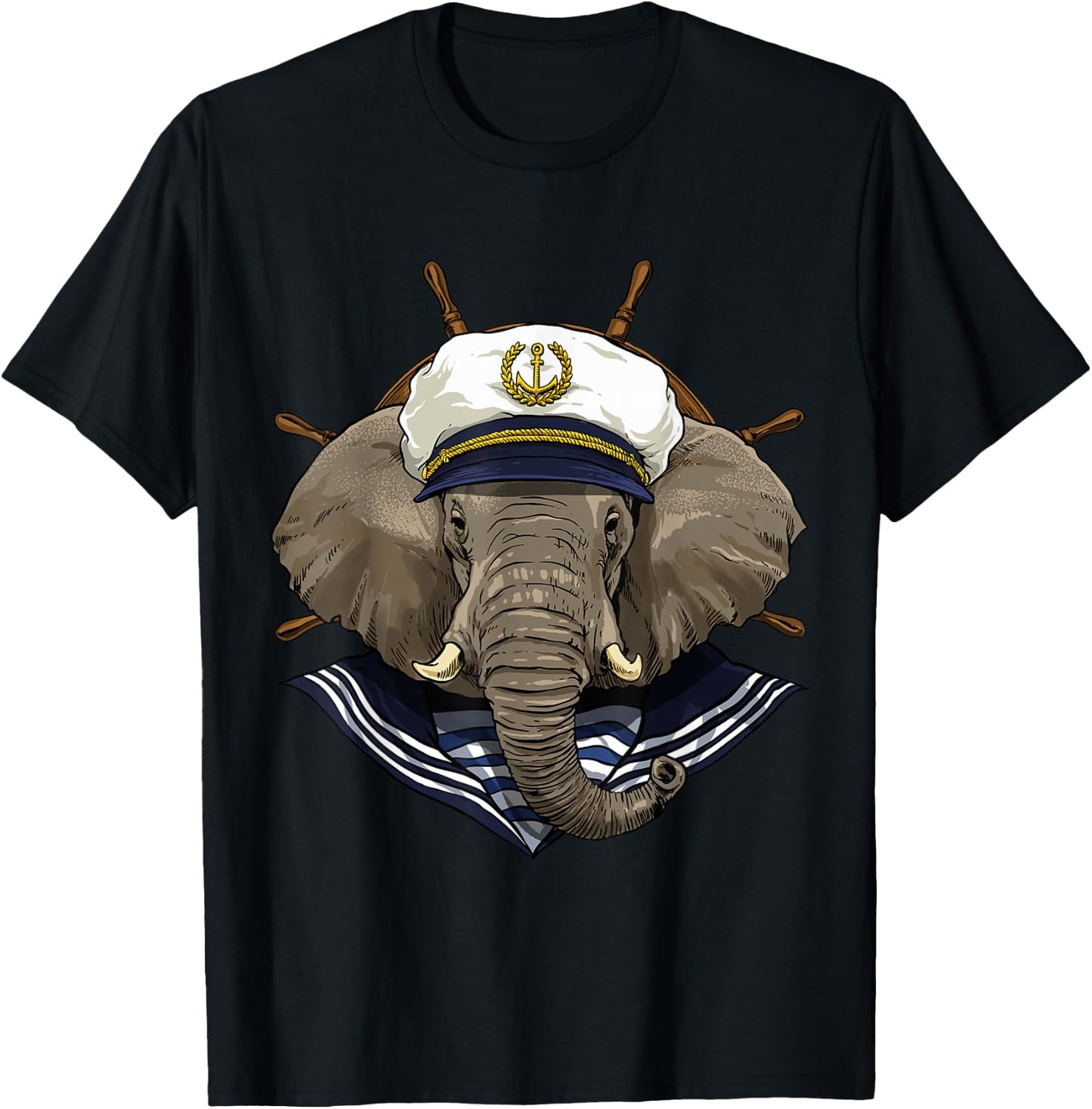 Elephant Sailor Boat Captain Wildlife Elephant Safari Animal T-Shirt - T-Shirt | Black