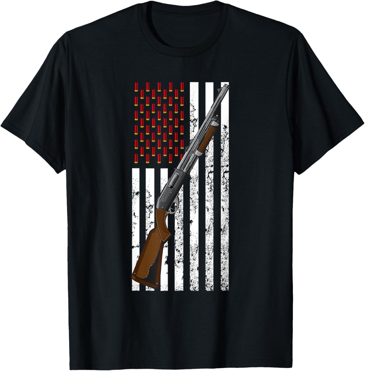 Clay Target Shooting USA Shotgun Flag - Shotgun & Cartridge T-Shirt - T-Shirt | Black